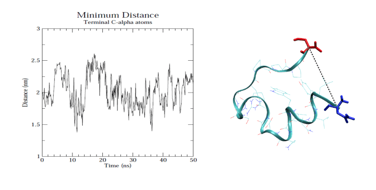 Plot of interatomic distances measured across a molecular dynamics trajectory