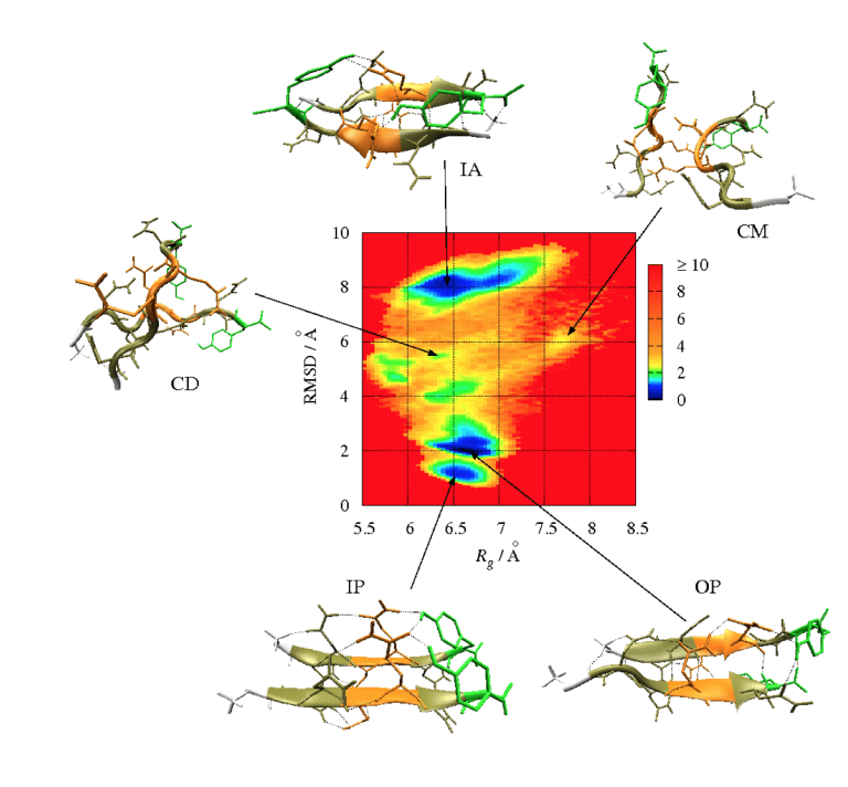 Free energy surface landscape derived from a molecular dynamics trajectory
