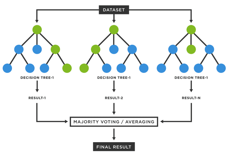 Random forest ensemble combining multiple decision trees