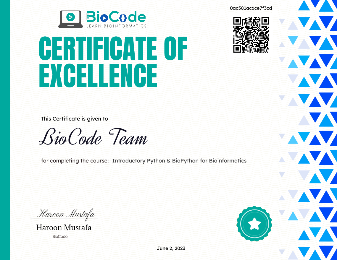 Certificate Introductory Python & BioPython for Bioinformatics ...