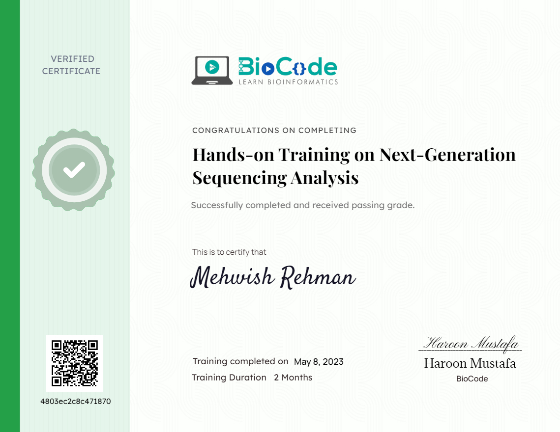 Live Training Certificate | BioCode | BioCode